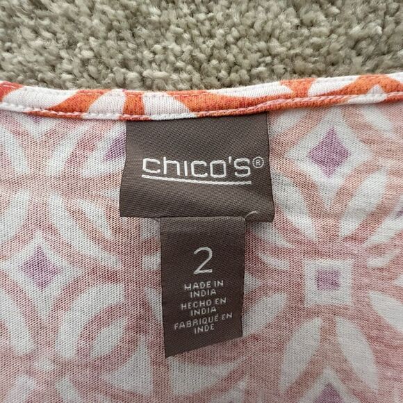 Chicos 2 Tunic Top Shirt Stretch Size L Pullover Orange‎ White Cotton Blend - Picture 4 of 7